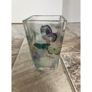 Fringe Studio Butterfly Glass Vase Tapered Square Botanical Jar 4.75 Inch